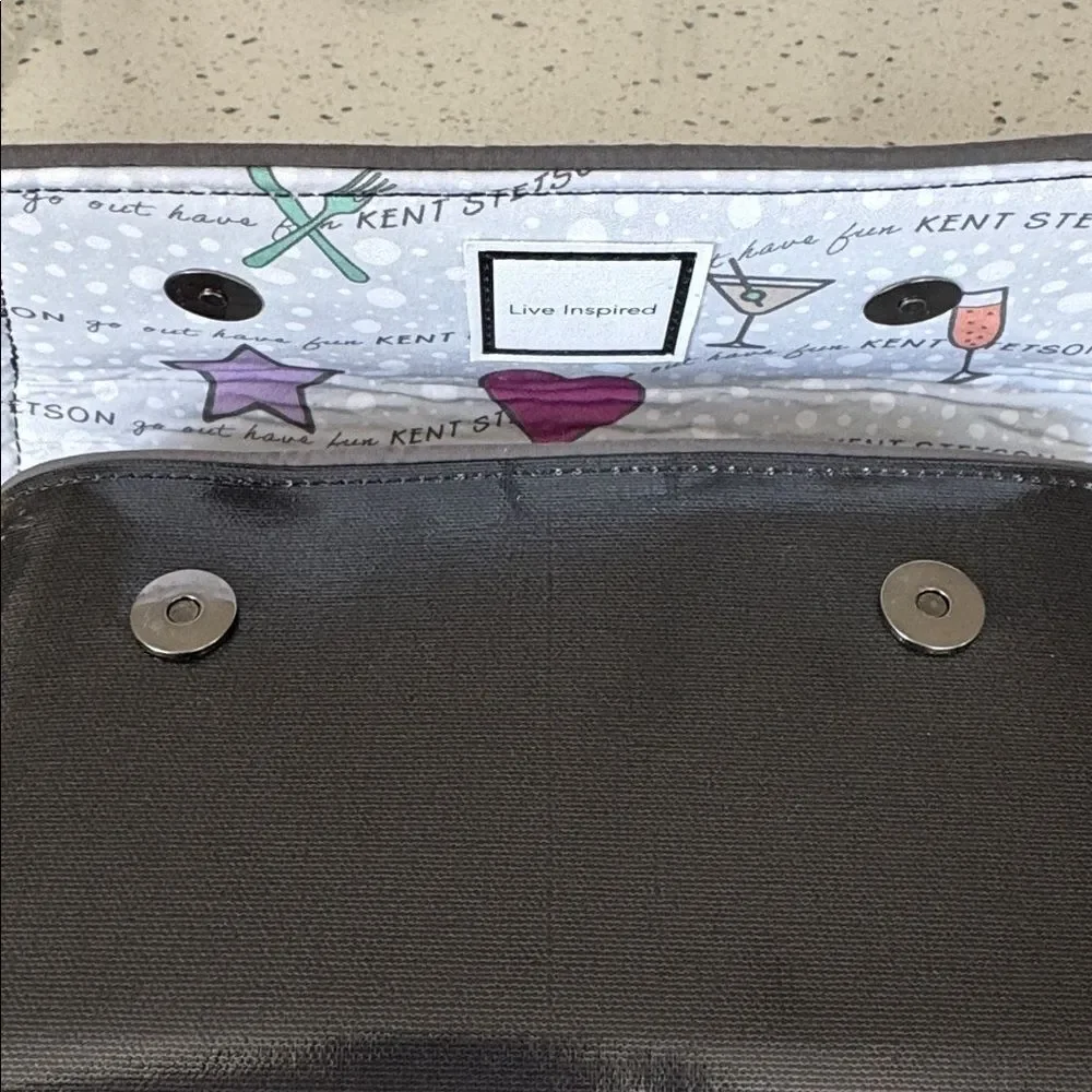KENT STETSON Gray Coated Canvas Pegasus Print Art Clutch Handbag Handmade USA